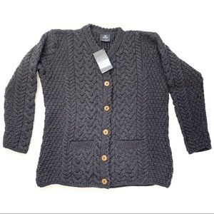 Aran Woollen Mills Women's Fisherman Irish Merino Wool Cardigan Sweater Grey XXL
